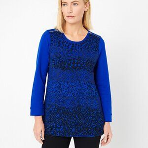 2/$30 Chico's Zenergy Gabby Printed Front Embossing Tunic Leopard Blue 12 #BAG2